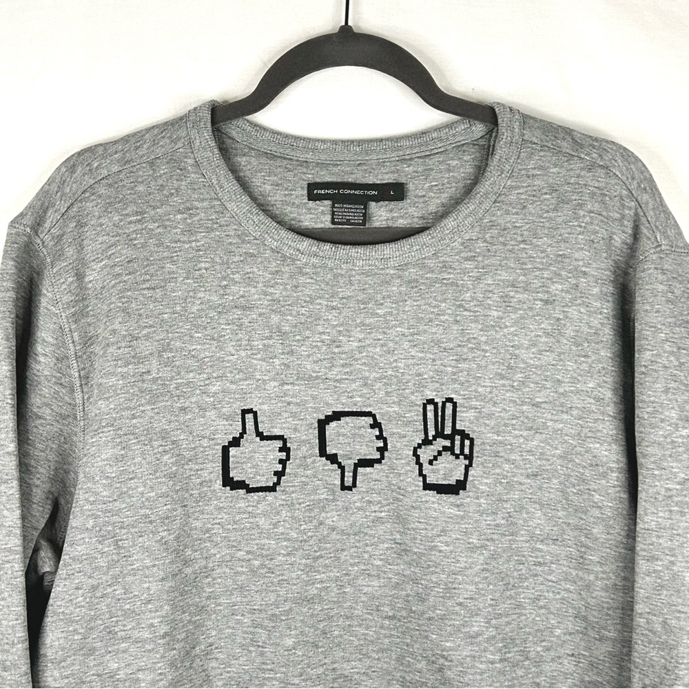 French Connection Pixel 3 Emoji Sweatshirt Mens Size Large Gray Pullover Fleece